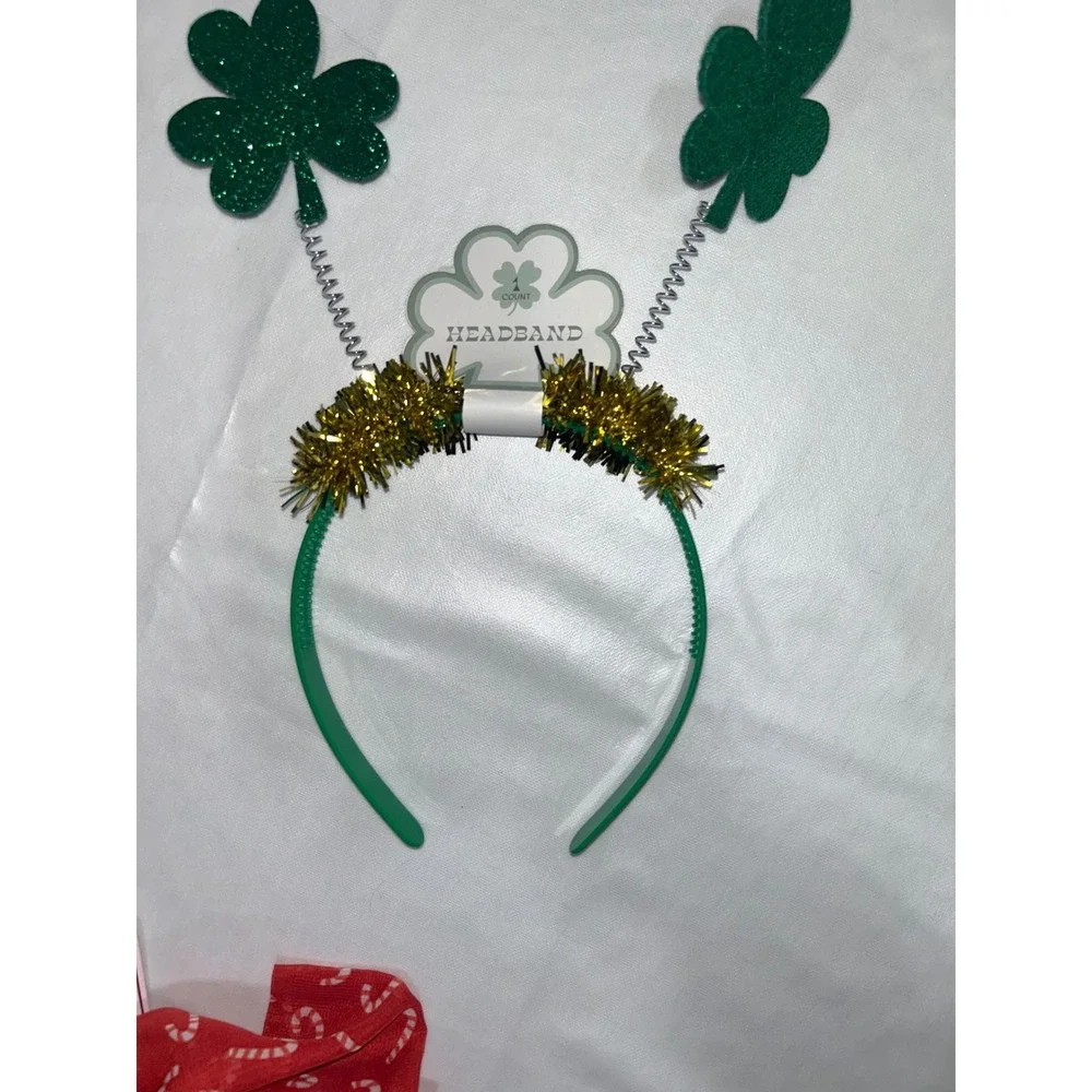 Holiday Hair Accessory Bundle Red Candy Cane Bow and‎ St Patricks Day Headband